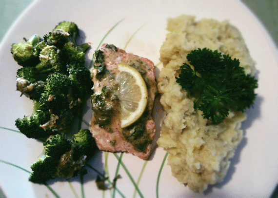 Salmon Broccoli with Mash